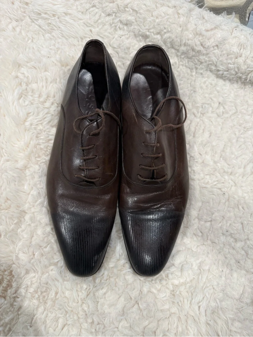 Men's Brown Leather Lace-Up Oxfords with Black Cap Toe